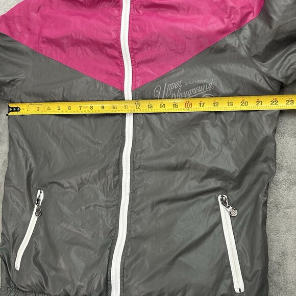 Upper Playground Jacket Mens Medium Full Zip Hoodie Goth Skater Grunge Y2K Nylon - Picture 3 of 15